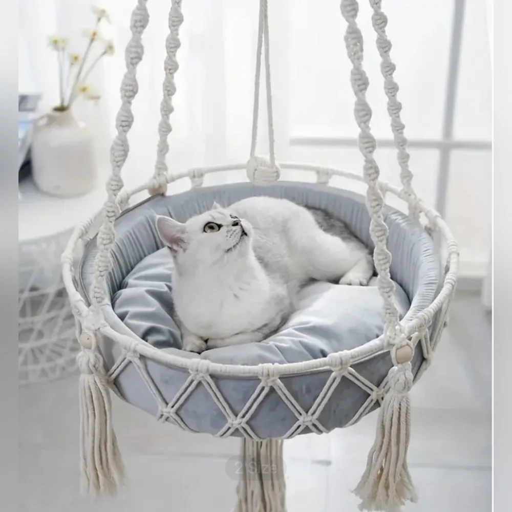 Hanging Cat Swing Bed, Woven Rope Cat Hammock Basket, T9MIS